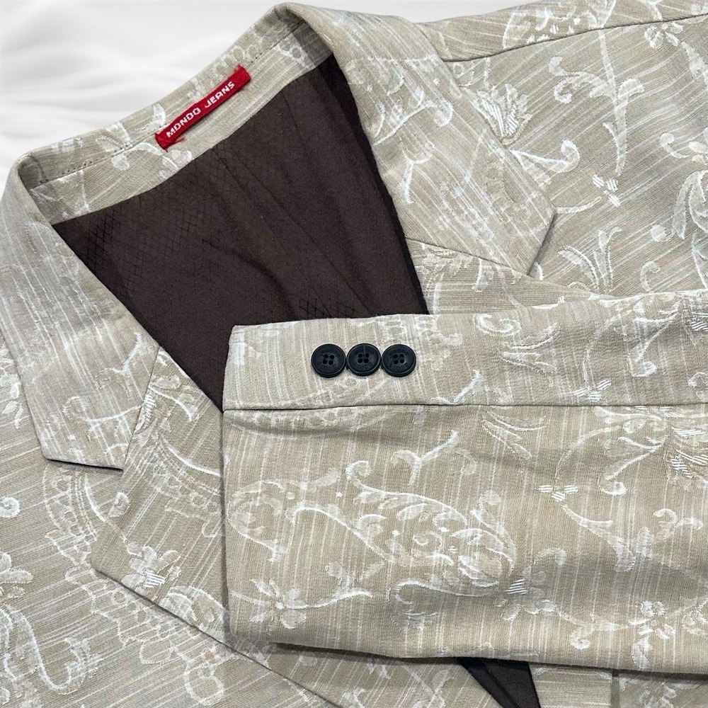 MONDO JEANS men's 2BTN Jacquard Paisley Blazer Large‎ Cream Tan